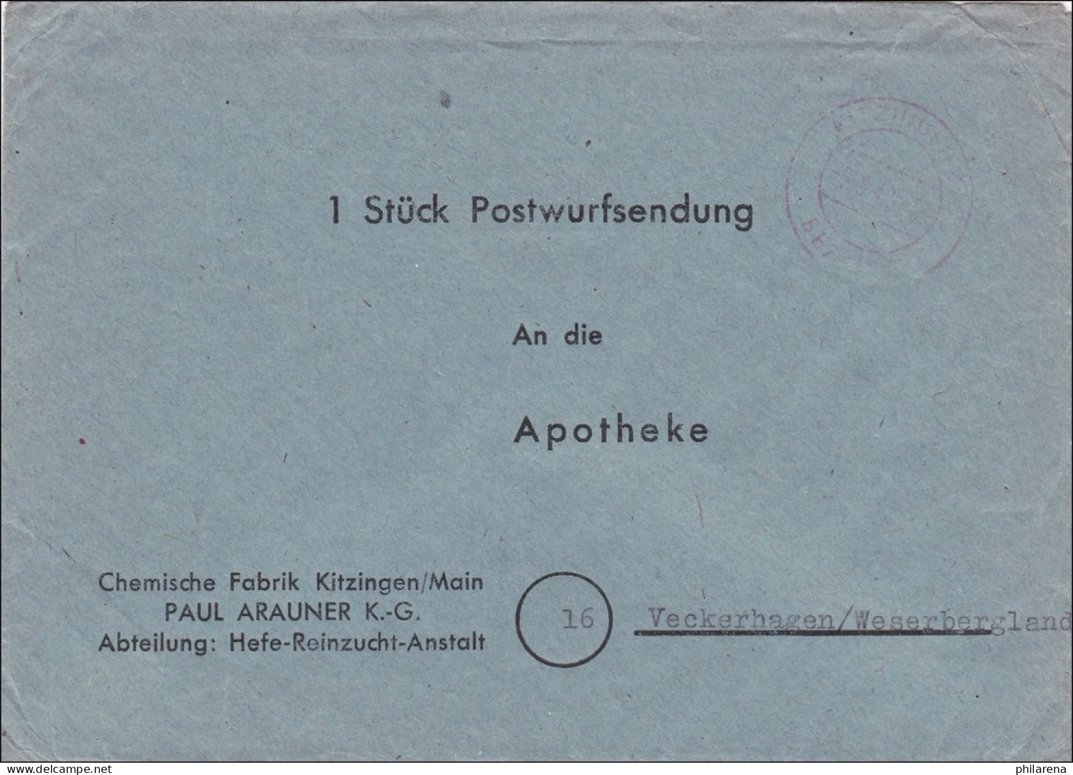 Gebühr Bezahlt: Kitzingen/Main 1942-Postwurfsendung In Veckerhagen/Weserbergland - Covers & Documents