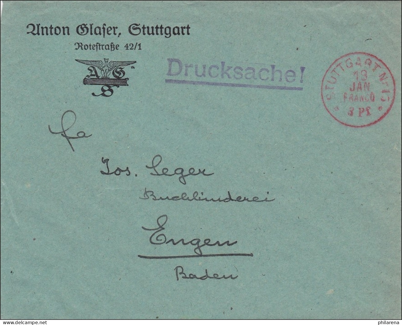 Gebühr Bezahlt:  Drucksache Brief Aus Stuttgart, Franco - Brieven En Documenten