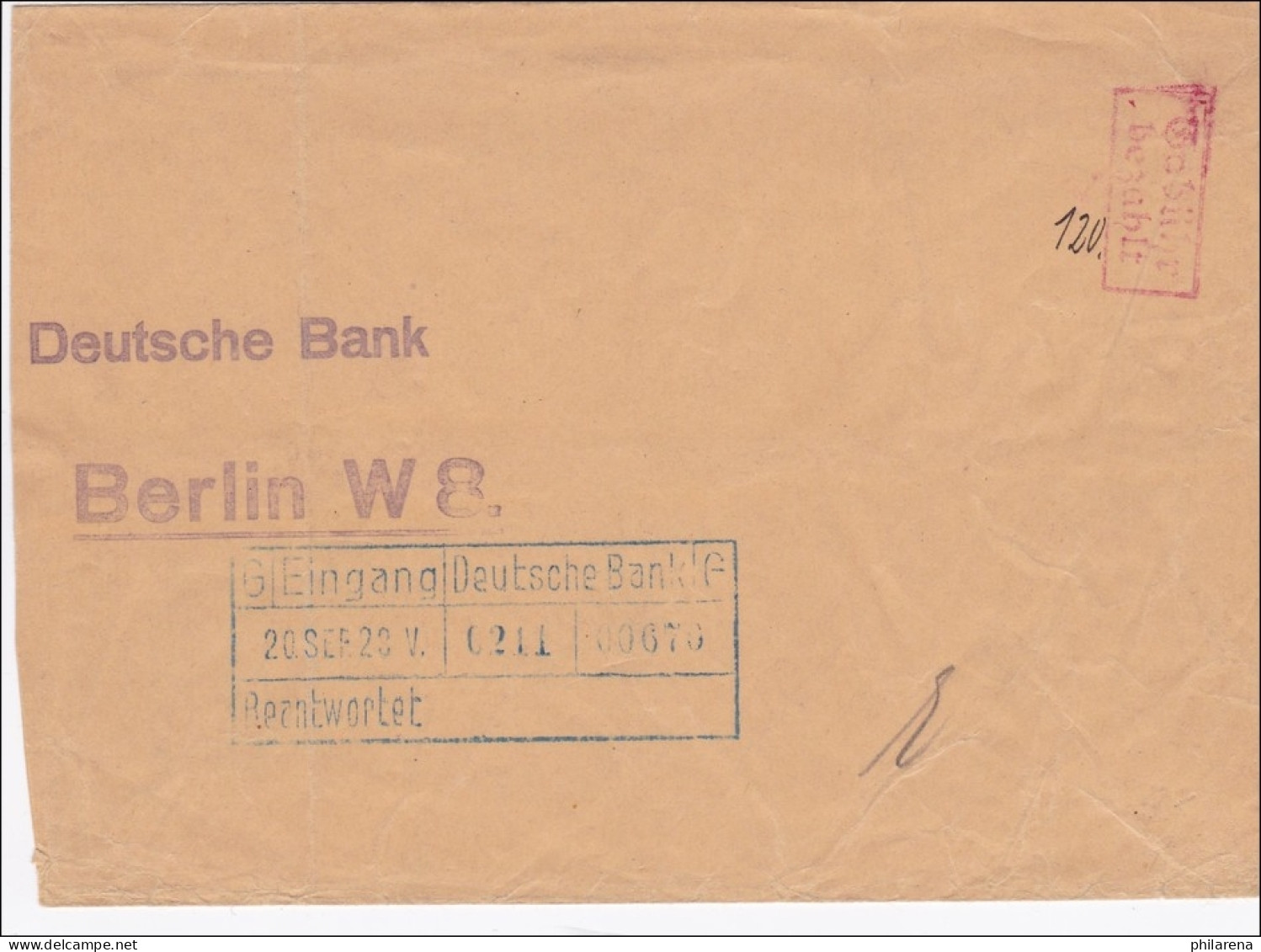 Gebühr Bezahlt: Brief Der Deutschen Bank 1923 - Brieven En Documenten