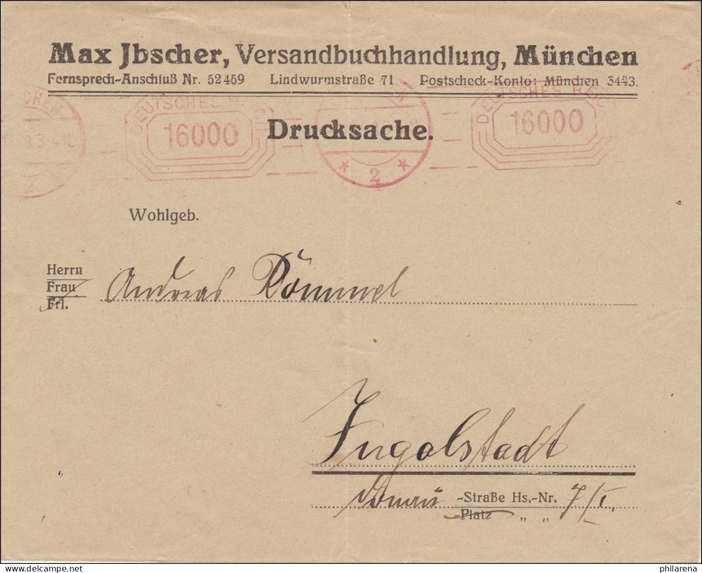 Gebühr Bezahlt: Brief Aus München Nach Ingolstadt 1923, Seltener Freistempel - Briefe U. Dokumente