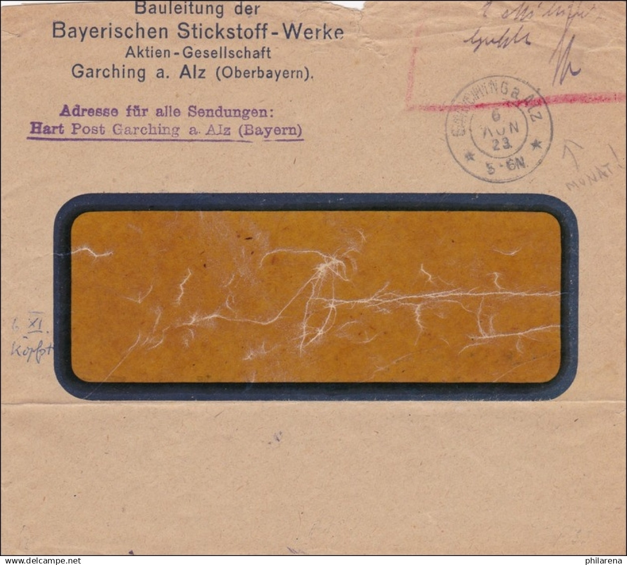 Gebühr Bezahlt: Brief Aus Garching 1923 - Briefe U. Dokumente