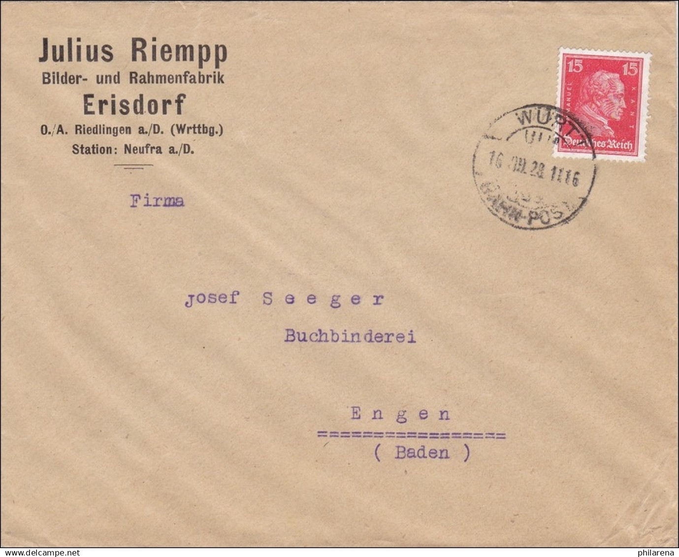 Bahnpost: Brief Mit Bahnpost Stempel Erisdorf 1928 - Brieven En Documenten