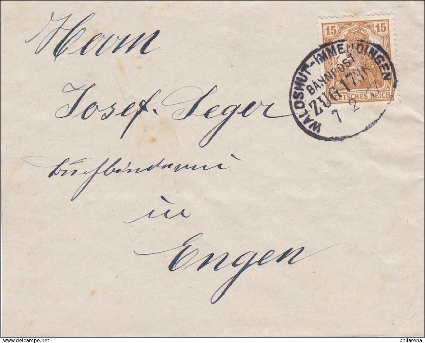 Bahnpost: Zugstempel Waldshut-Immendingen1917, Rückseitiger Verschluss  - Lettres & Documents