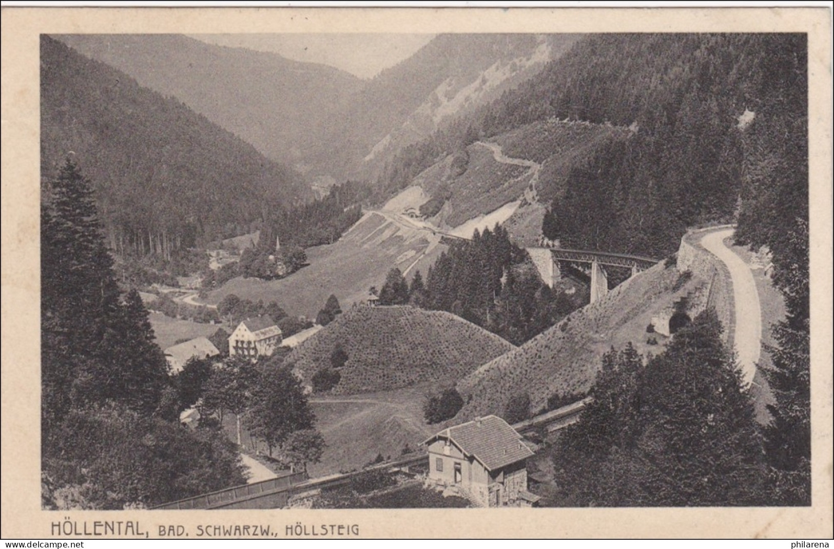 Bahnpost: Ansichtskarte Höllental Mit Zugstempel Freiburg-Donaueschingen 1925 - Covers & Documents