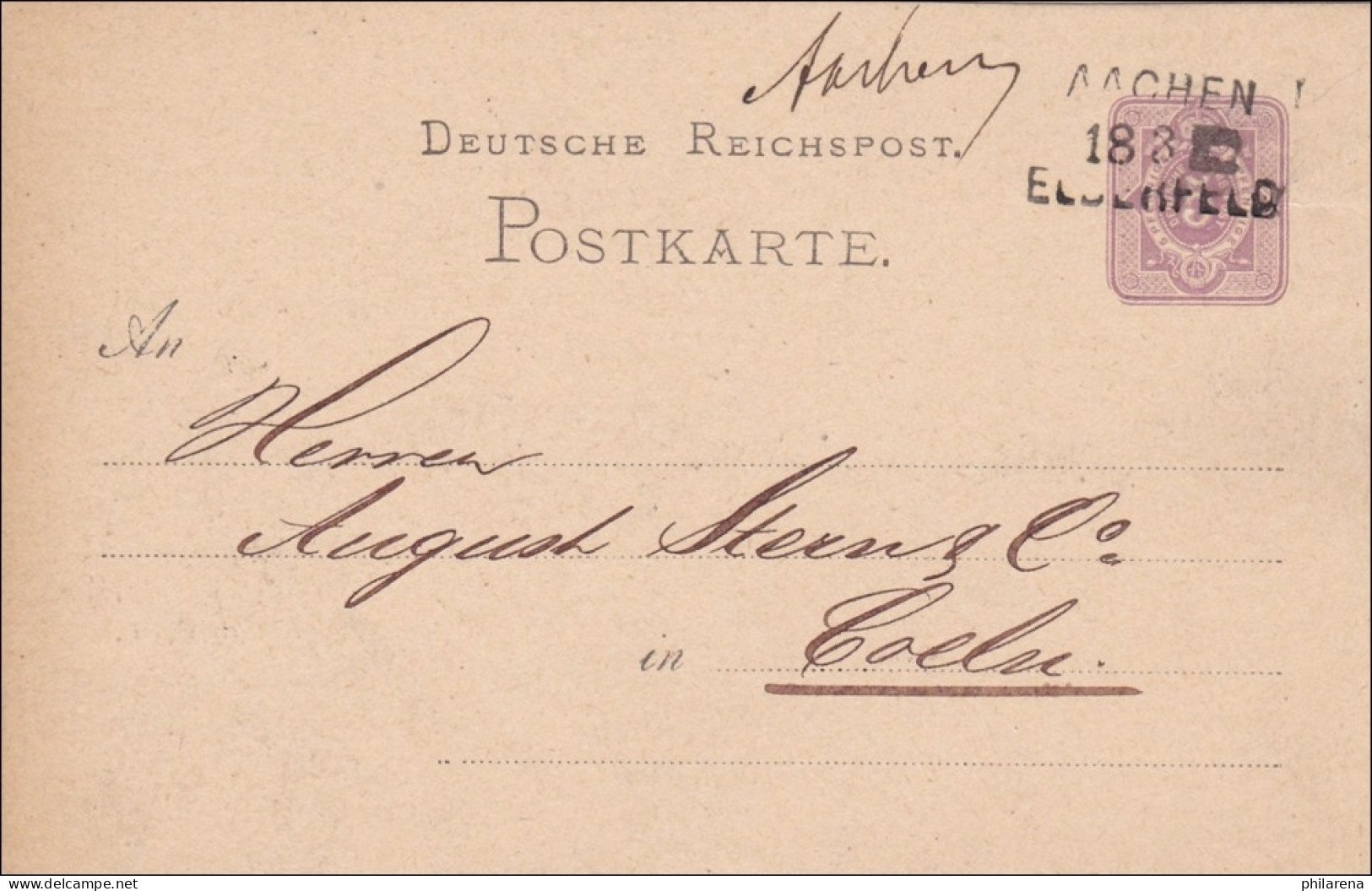 Bahnpost: Ganzsache Aus Aachen Mit Zugstempel Nach Coeln 1876 - Covers & Documents