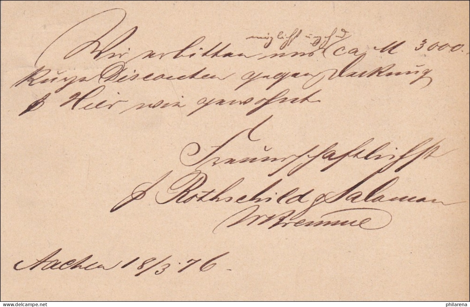 Bahnpost: Ganzsache Aus Aachen Mit Zugstempel Nach Coeln 1876 - Briefe U. Dokumente