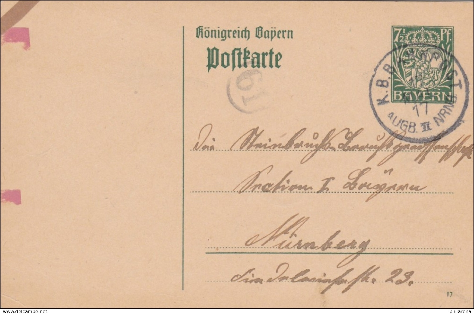 Bahnpost: Ganzsache Mit Bahnpost Stempel Nach Nürnberg 1917 - Covers & Documents