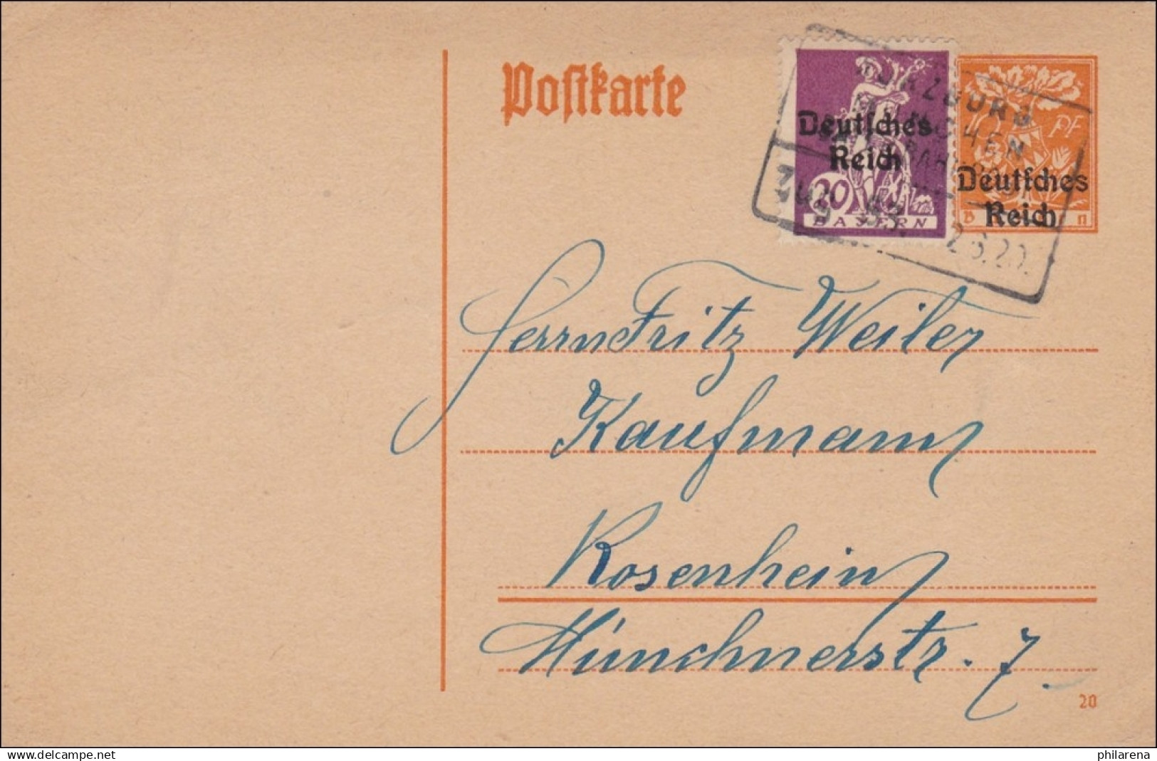 Bahnpost: Ganzsache Von Würzburg Nach Rosenheim 1920 Mit Zugstempel - Brieven En Documenten