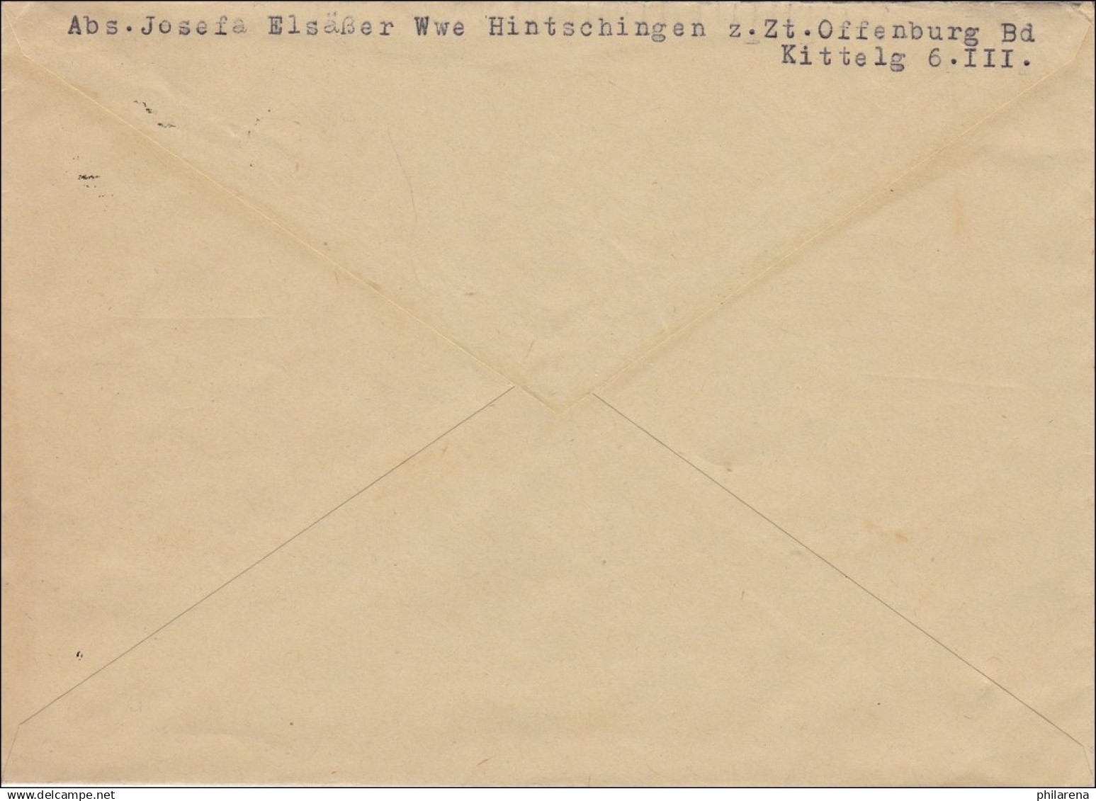 Bahnpost: Brief Aus Hinterschingen Mit Zugstempel Konstanz-Offenburg 1925 - Brieven En Documenten