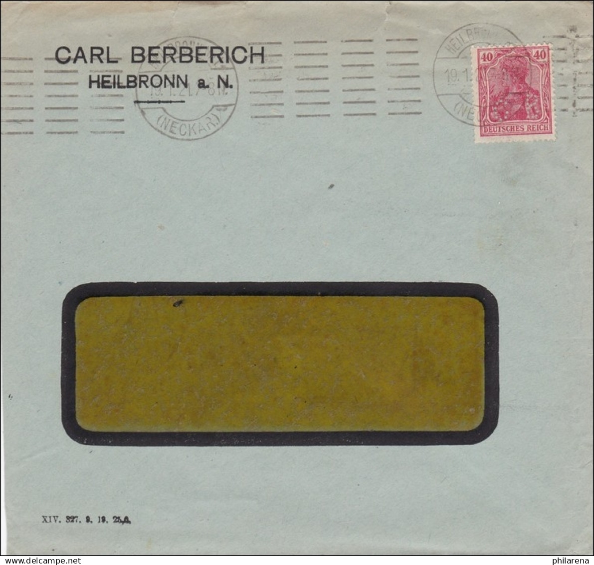 Perfin: Carl Berberich, Heilbronn 1921, CB - Covers & Documents