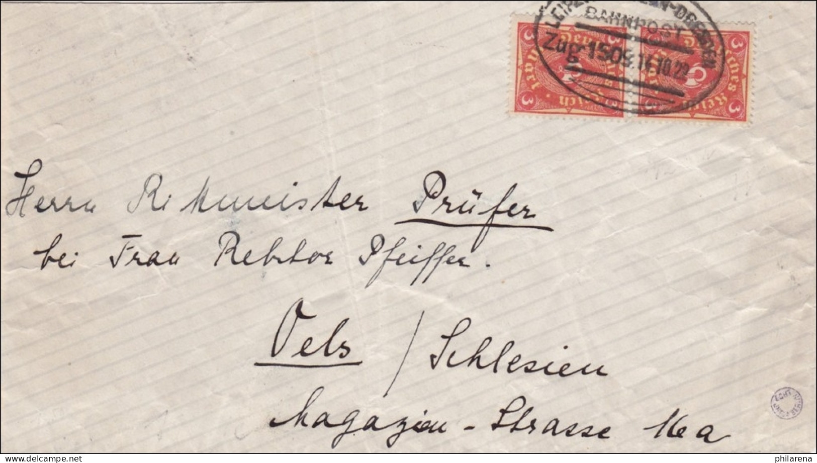 Bahnpost: Brief Aus Grimma Mit Zugstempel Leipzig - Dresden 1922 - Brieven En Documenten