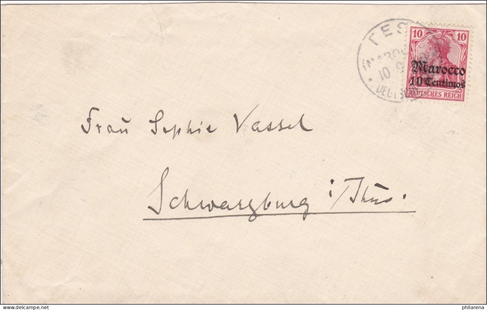 Marokko: Brief Aus Fes 1908 Nach Schwarzenberg/Thüringen - Maroc (bureaux)