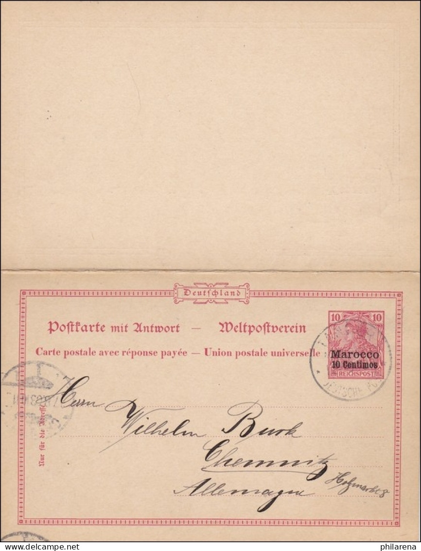 Marokko: Ganzsache Mit Antwort Von Tanger Nach Chemnitz 1903 - Deutsche Post In Marokko