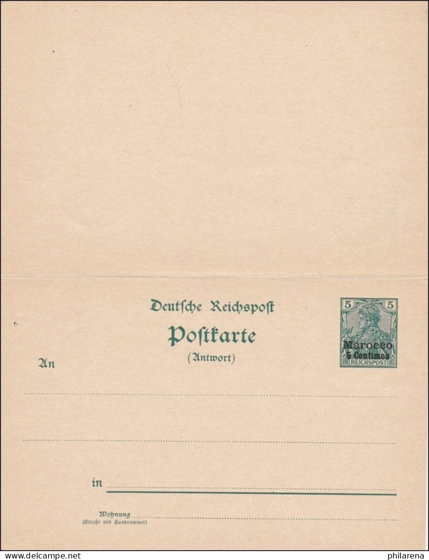 Marokko: Ganzsache Mit Antwort Aus Tanger Nach Fez 1902 - Deutsche Post In Marokko