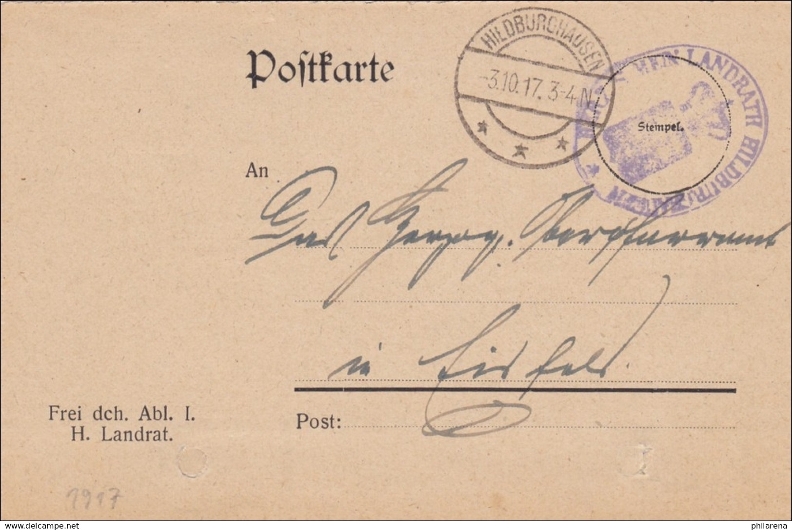 Postkarte Hildburghausen 1917 Nach Eisfeld - Covers & Documents