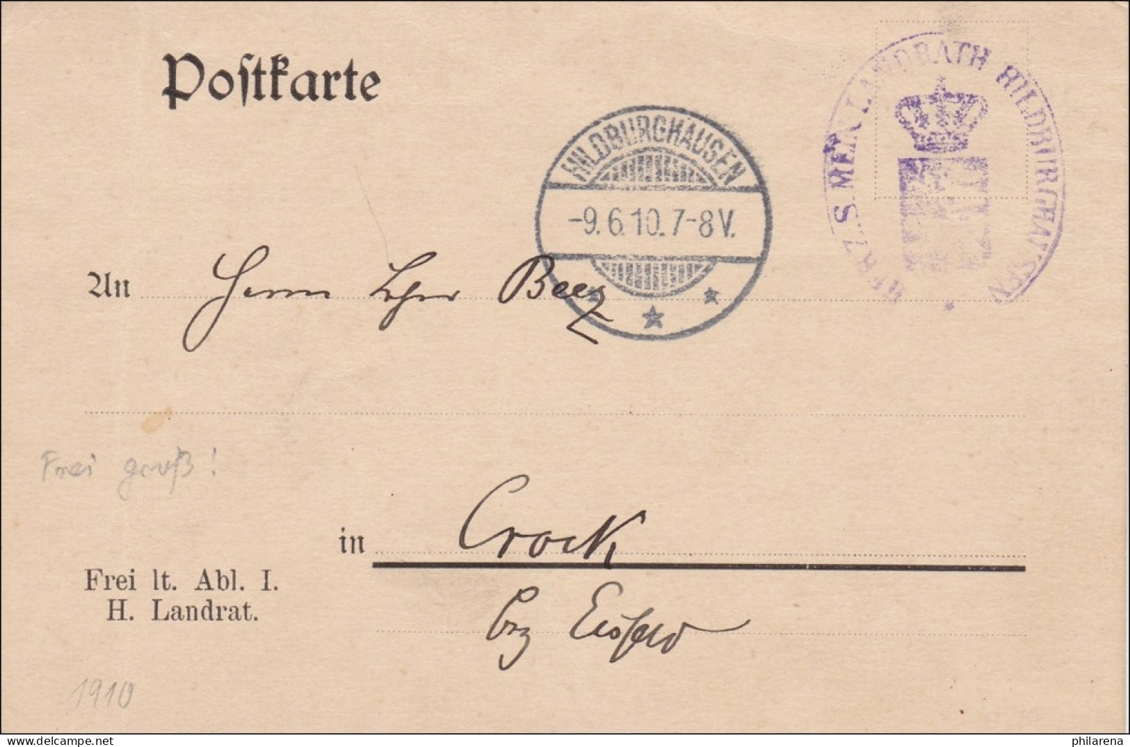 Postkarte Hildburghausen 1910 Nach Crock/Eisfeld - Lettres & Documents