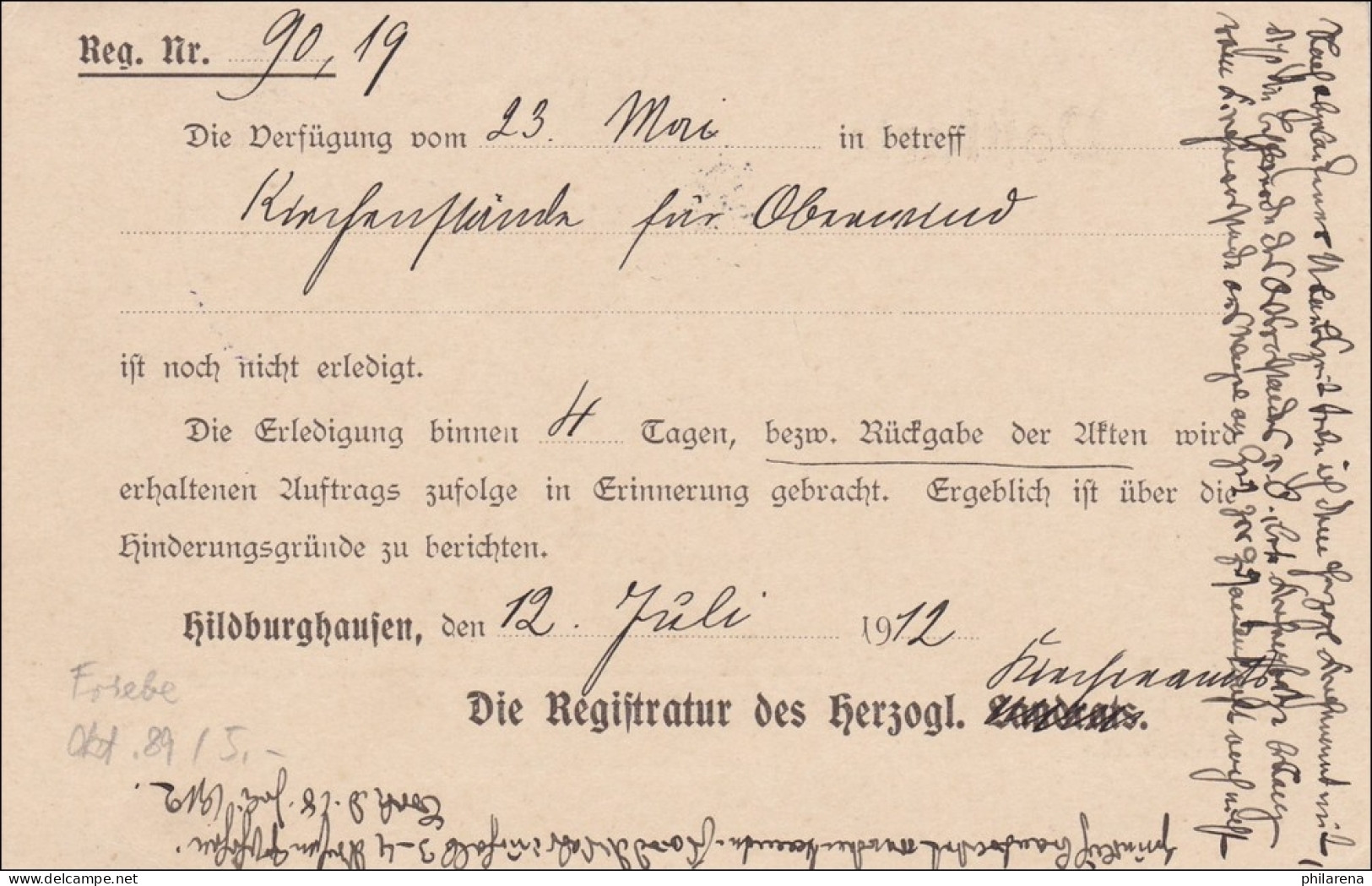Postkarte Hildburghausen 1912 Nach Crock/Eisfeld - Storia Postale