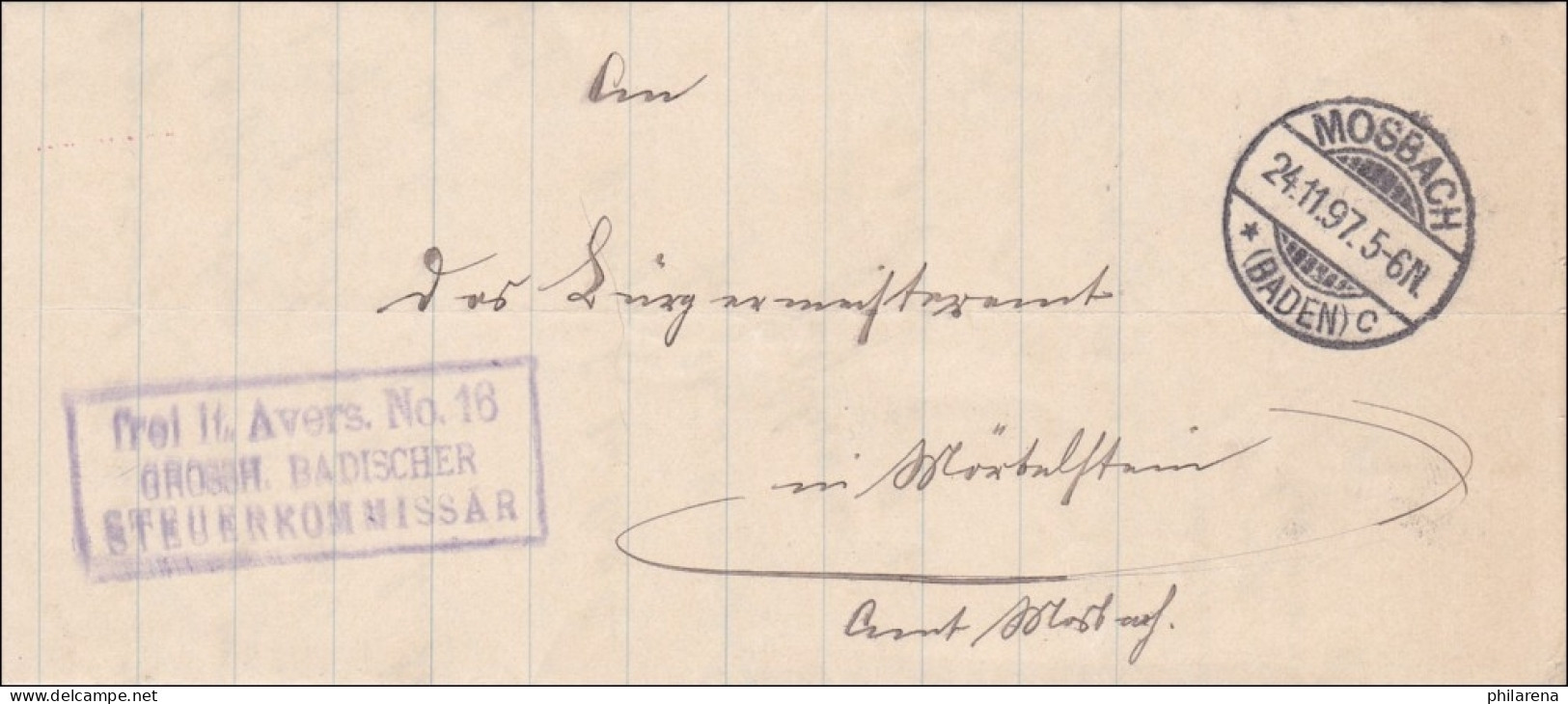 Badisches Steuerkommissar Mosbach An Bürgermeisteramt 1897 - Storia Postale