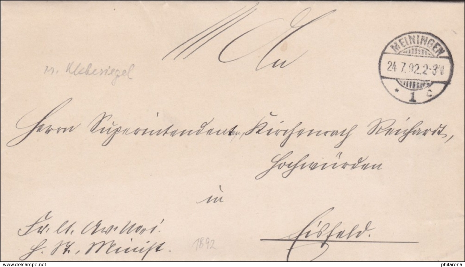 Herzogliches Staatsministerium Meiningen 1892 Nach Eisfeld - Storia Postale