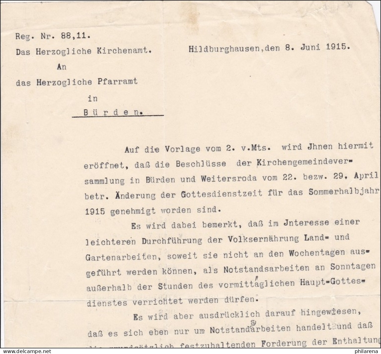 Hildburghausen 1915 Vom Herzoglichen Landrat Nach Bürden - Covers & Documents