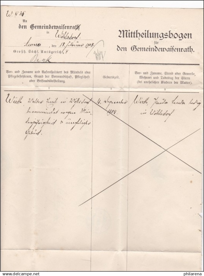 Auma, Grossherzogliches Amtsgericht 1908 Nach Wöhlsdorf - Lettres & Documents