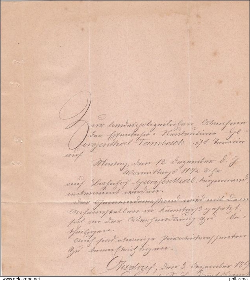 Landratsamt Ohrdruf 1892 An Den Gemeinde Vorstand - Briefe U. Dokumente