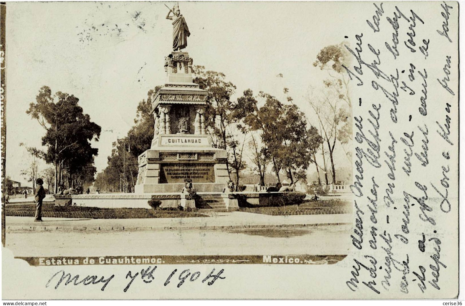 Photo Carte Estatua De Cuauhtemoc Circulée En 1904 - Mexico