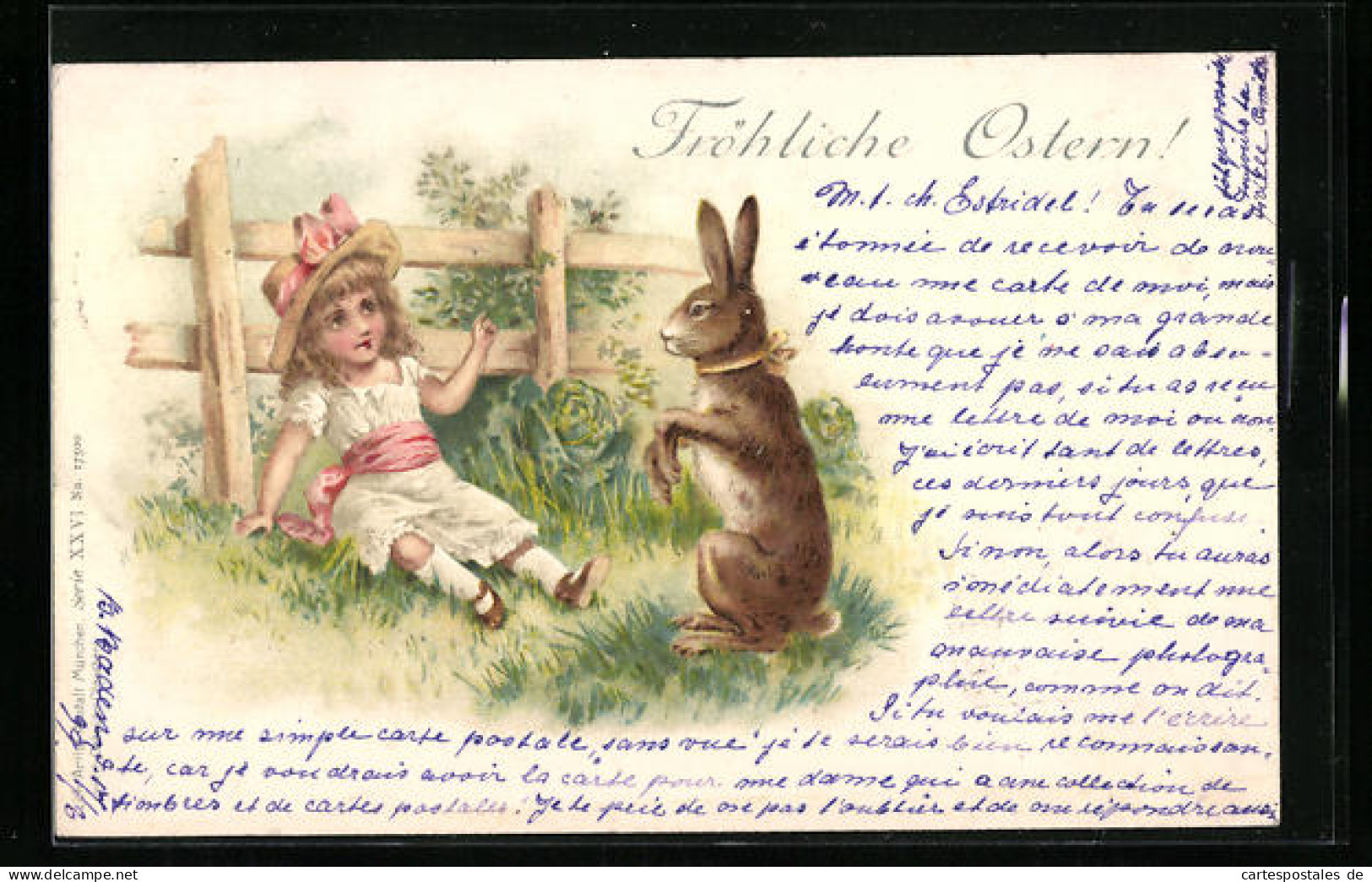 AK Mädchen Mit Osterhasen, Fröhliche Ostern  - Easter