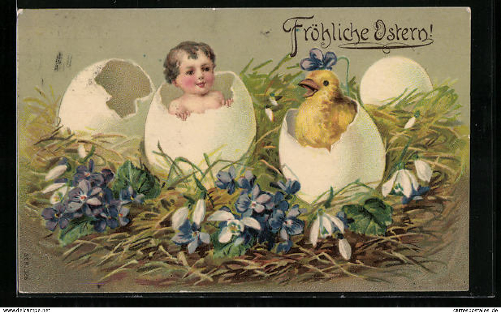 AK Fröhliche Ostern, Kind Und Küken Schlüpfen Aus Eiern  - Ostern