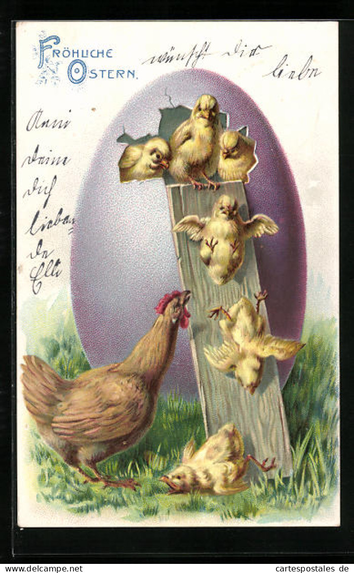 AK Henne Und Osterküken, Aus Dem Osterei Schlüpfende Osterküken, Ostergruss  - Ostern