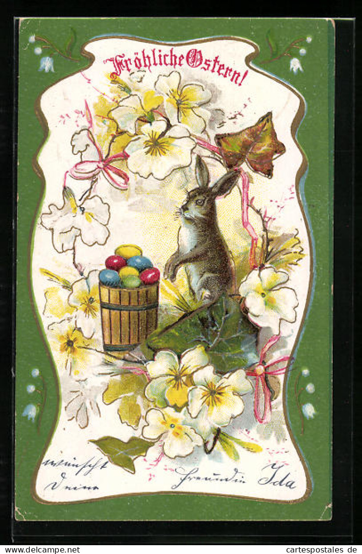 AK Osterhase Mit Blüten, Fröhliche Ostern  - Pascua
