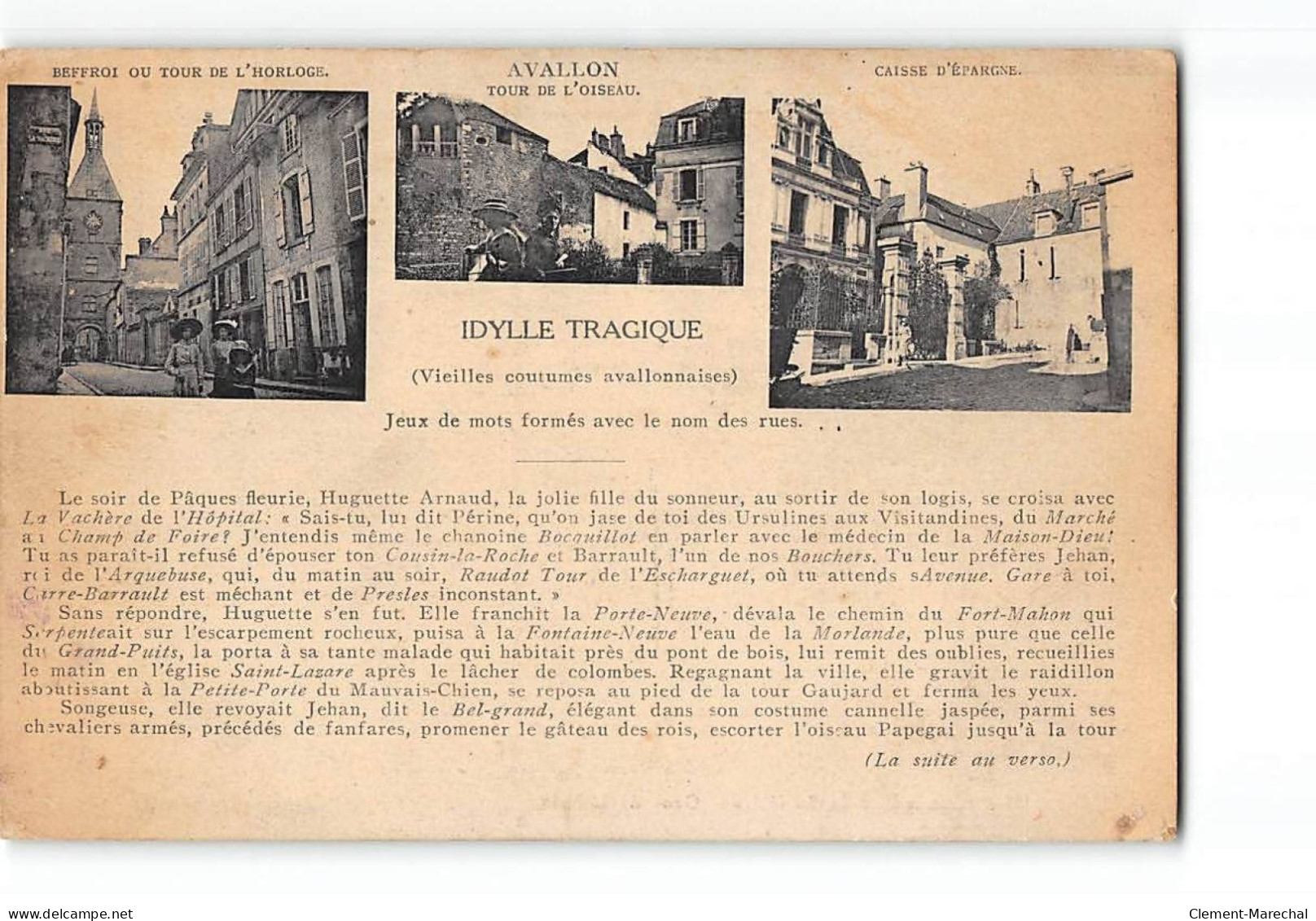 AVALLON - Idylle Tragique - Jeux De Mots Formés Avec Le Nom Des Rues - état - Avallon