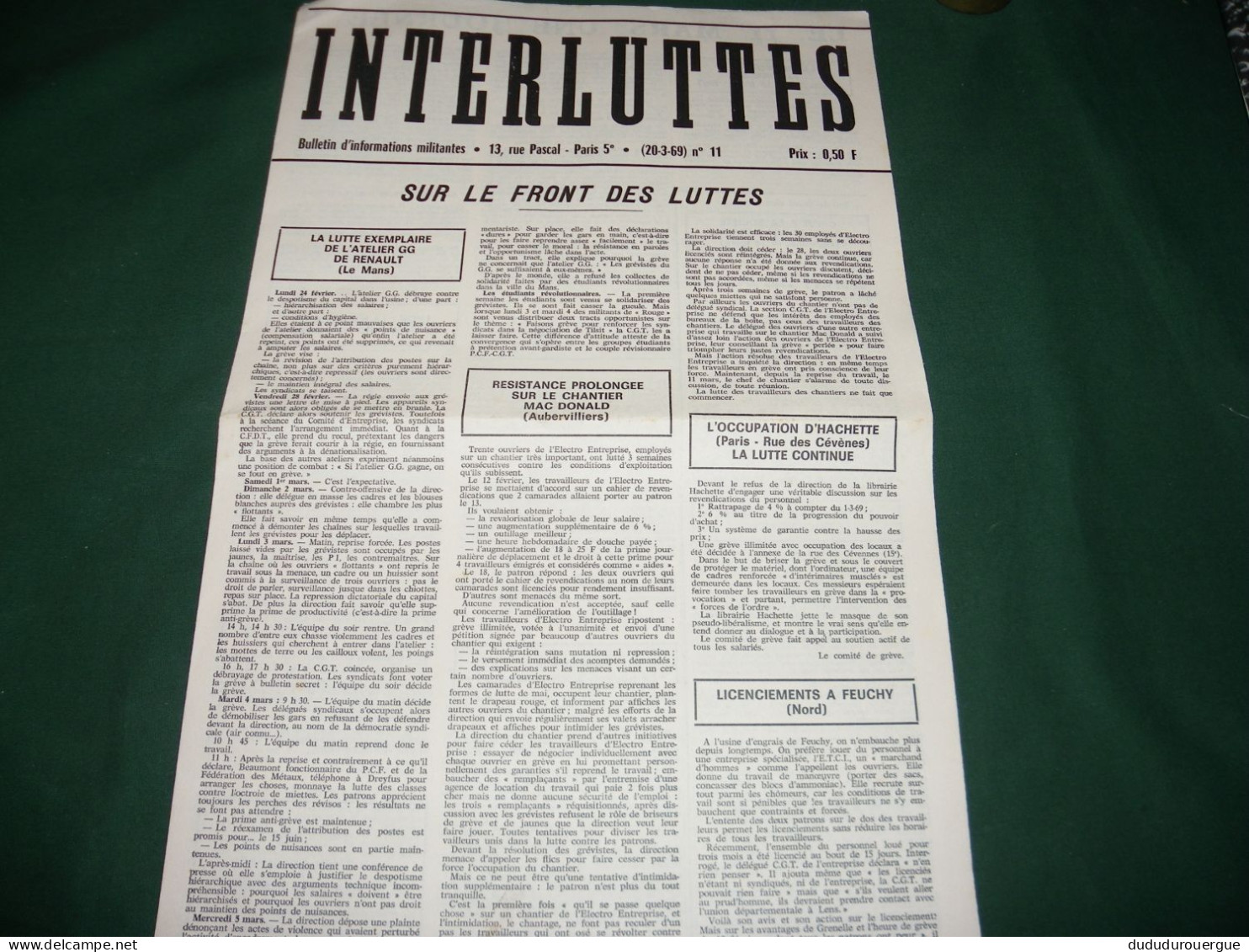 EVENEMENTS  1968 : " INTERLUTTES " BULLETIN D INFORMATIONS MILITANTES , LE N ° 11 - 1950 - Nu