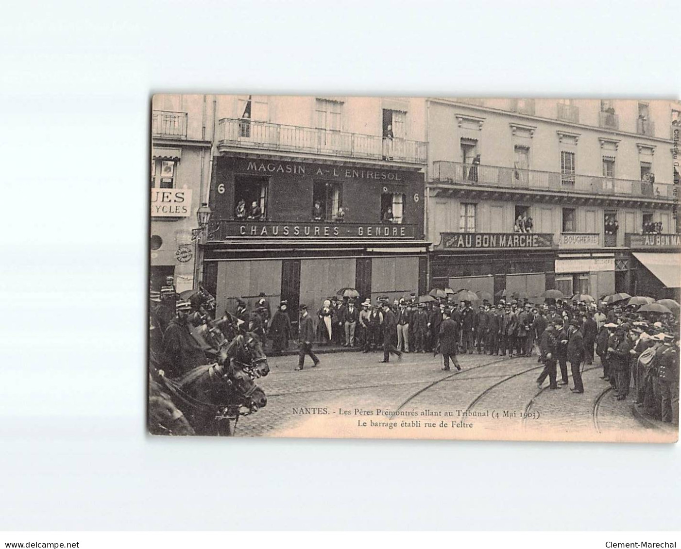 NANTES : Les Pères Prémontrés (4 Mai 1903) Allant Au Tribunal, Le Barrage établi Rue De Feltre - Très Bon état - Nantes