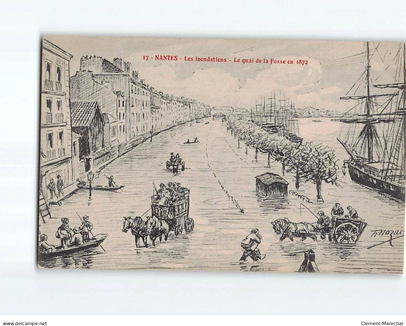 NANTES : Les Inondations, Le Quai De La Fosse En 1872 - Très Bon état - Nantes