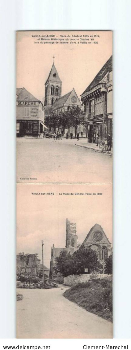 VAILLY SUR AISNE: Place Du Général Félix En 1914 Et En 1920, Carte Dépliable - Très Bon état - Sonstige & Ohne Zuordnung