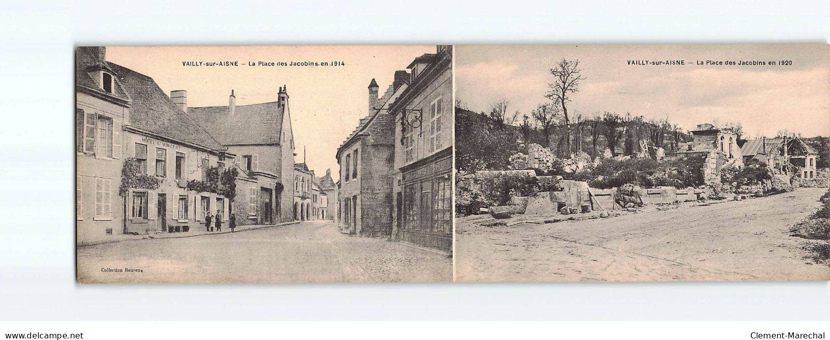 VAILLY SUR AISNE: La Place Des Jacobins En 1914 Et En 1920, Carte Dépliable - Très Bon état - Sonstige & Ohne Zuordnung