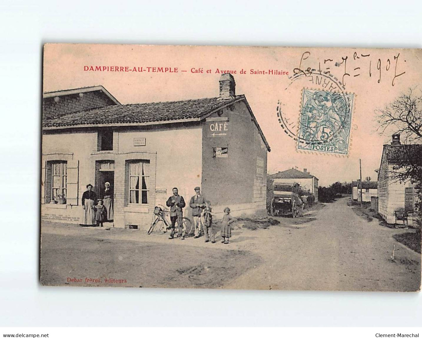 DAMPIERRE AU TEMPLE : Café Et Avenue De Saint-Hilaire - état - Autres & Non Classés