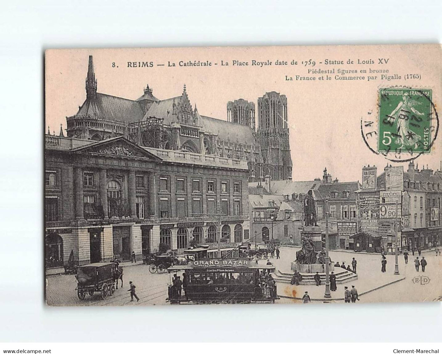 REIMS : La Cathédrale, La Place Royale, Statue De Louis XV - état - Reims