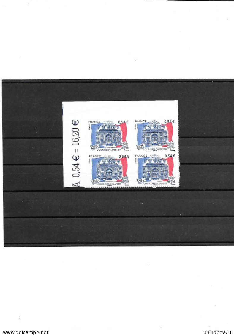 TP Autoadhésif Bicentenaire De La Cour Des Comptes N° 117 X 4 Année 2007 N** - Unused Stamps