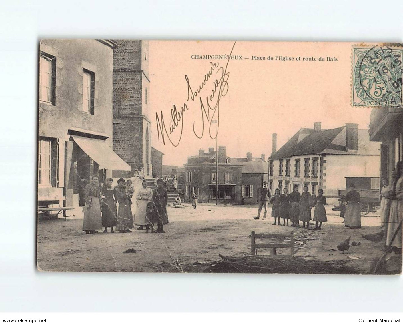 CHAMPGENETEUX : Place De L'Eglise Et Route De Bais - état - Autres & Non Classés