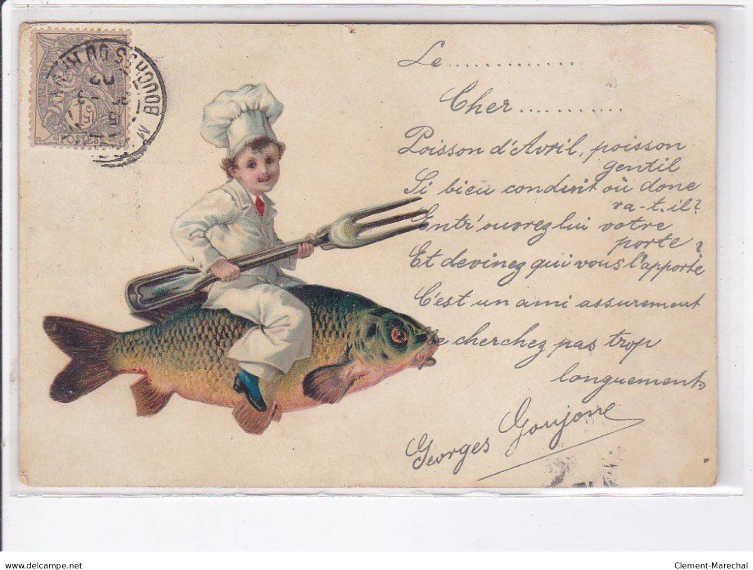 FANTAISIE - 1er Avril - Surréalisme: Petit Cuisinier Sur Poisson - Très Bon état - Autres & Non Classés