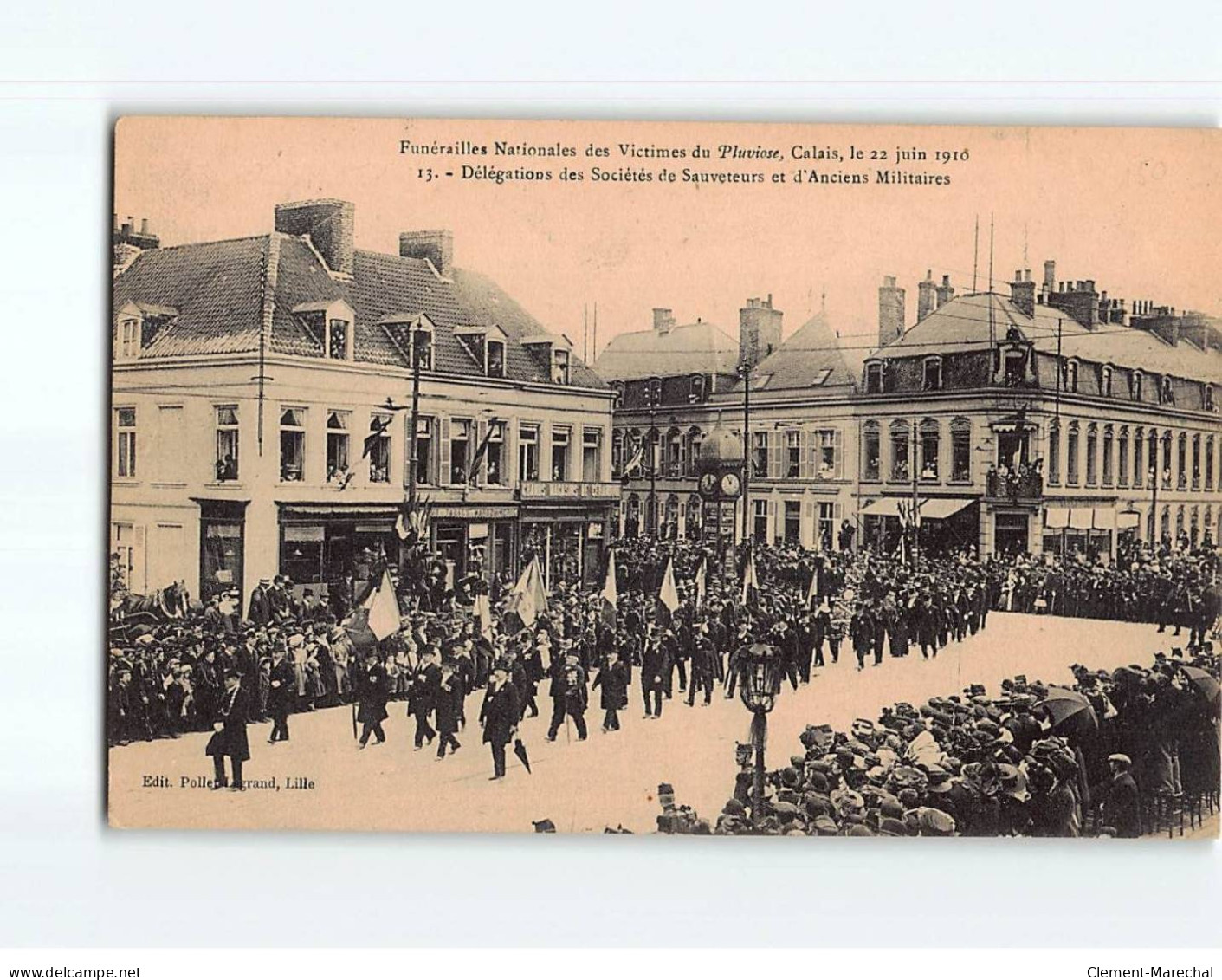 CALAIS : Funérailles Des Victimes Du Pluviose, Juin 19160, Délégations Des Sociétés De Sauveteurs - Très Bon  état - Calais