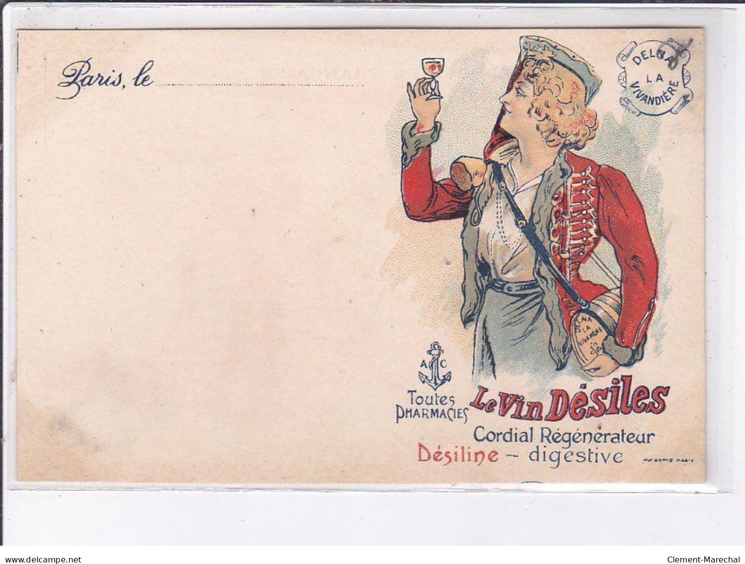 PUBLICITE: Toutes Pharmacies, Le Vin Désiles, Cordial Régénérateur, Digestive, Personnages Avec Verre - Très Bon état - Werbepostkarten