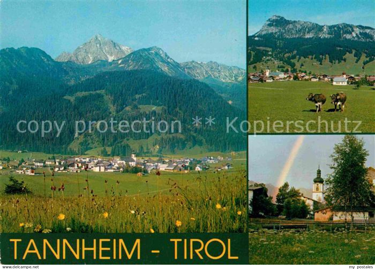72736110 Tannheim Tirol Gesamtansicht Mit Alpenpanorama Kuehe Kirche Regenbogen  - Altri & Non Classificati