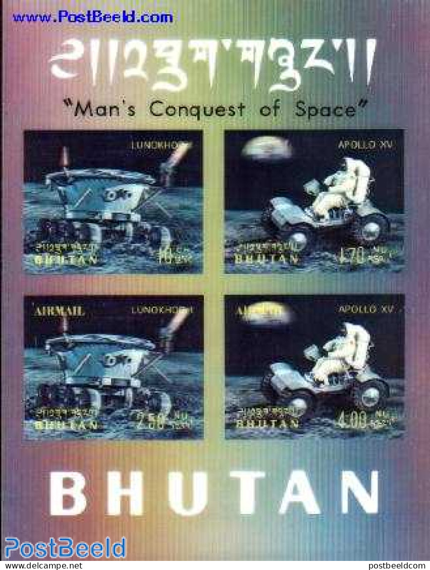 Bhutan 1971 Apollo XV S/s, Mint NH, Transport - Various - Space Exploration - Other Material Than Paper - 3-D Stamps - Fehldrucke