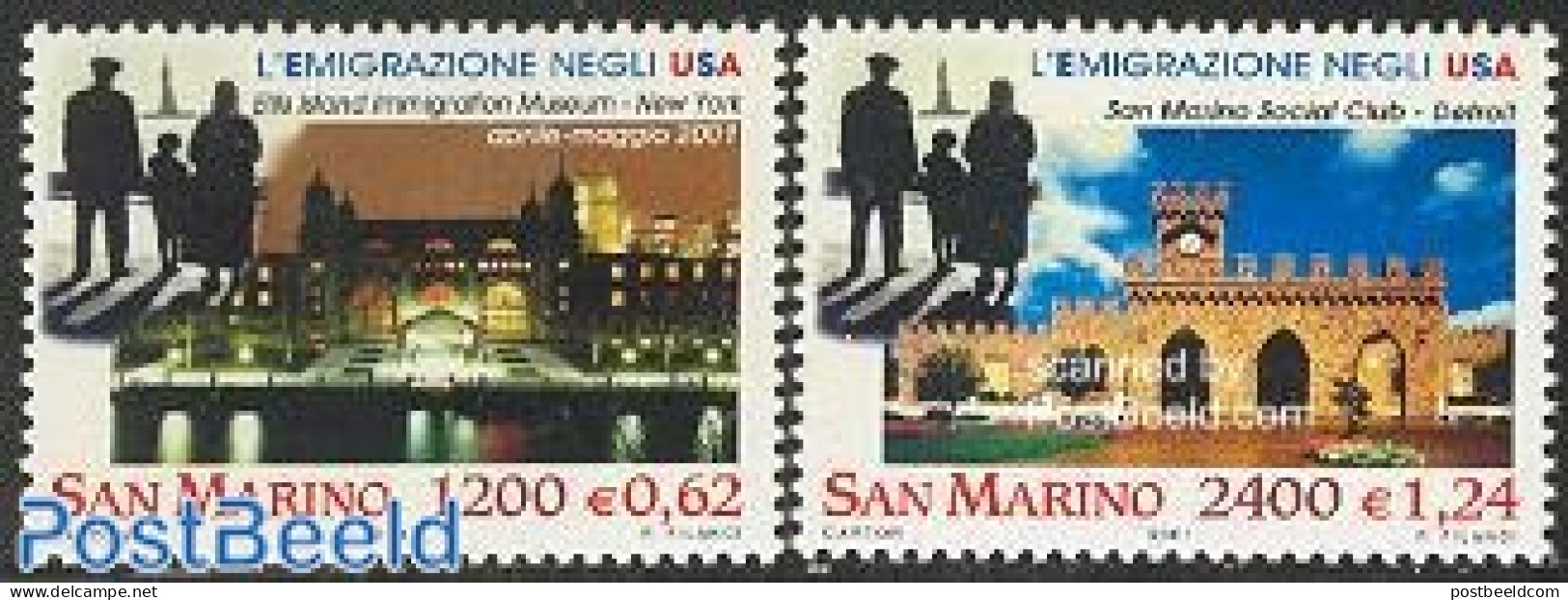 San Marino 2001 Emigration To US 2v, Mint NH, Art - Museums - Nuevos