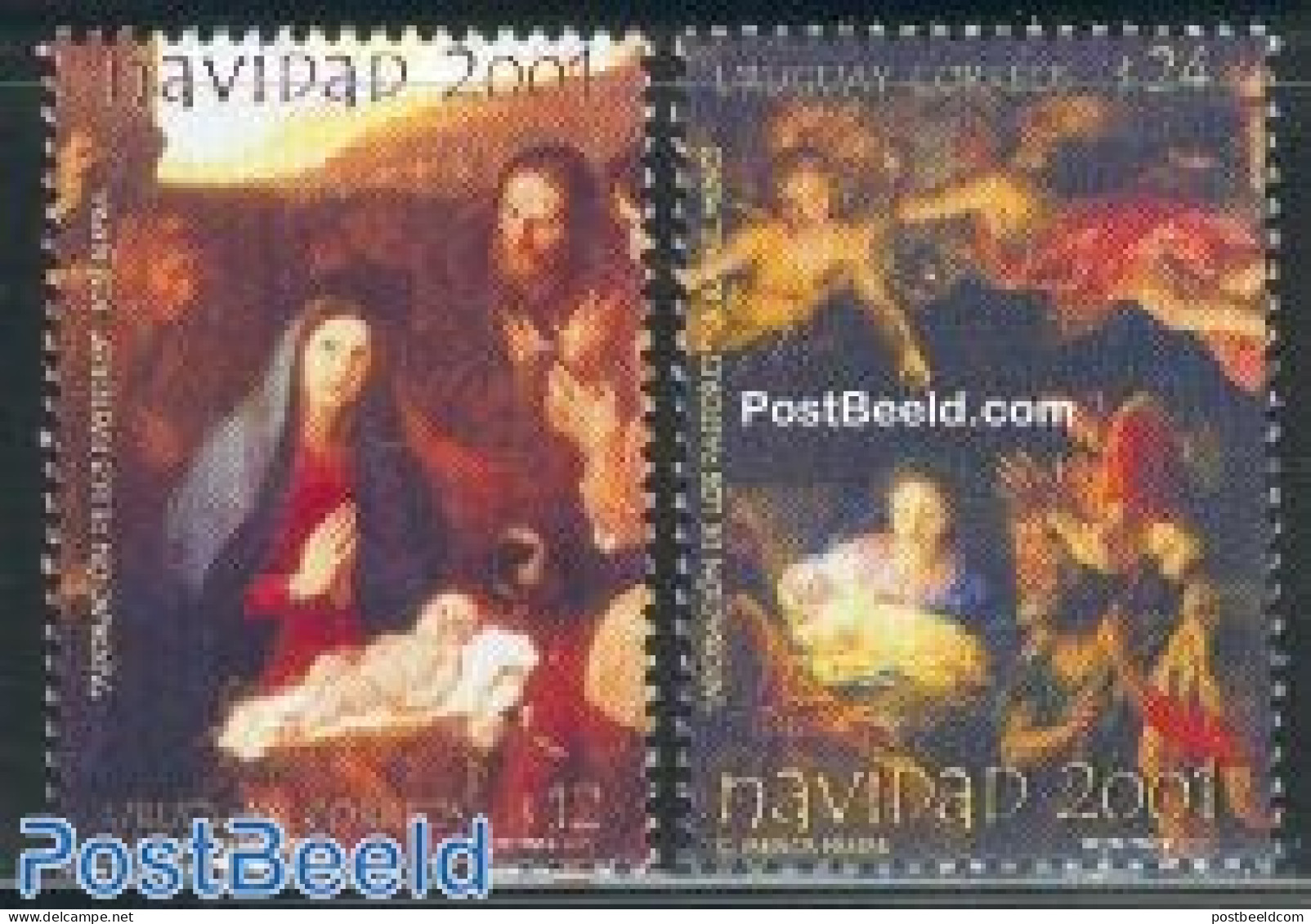 Uruguay 2001 Christmas, Paintings 2v, Mint NH, Religion - Angels - Christmas - Art - Paintings - Cristianismo