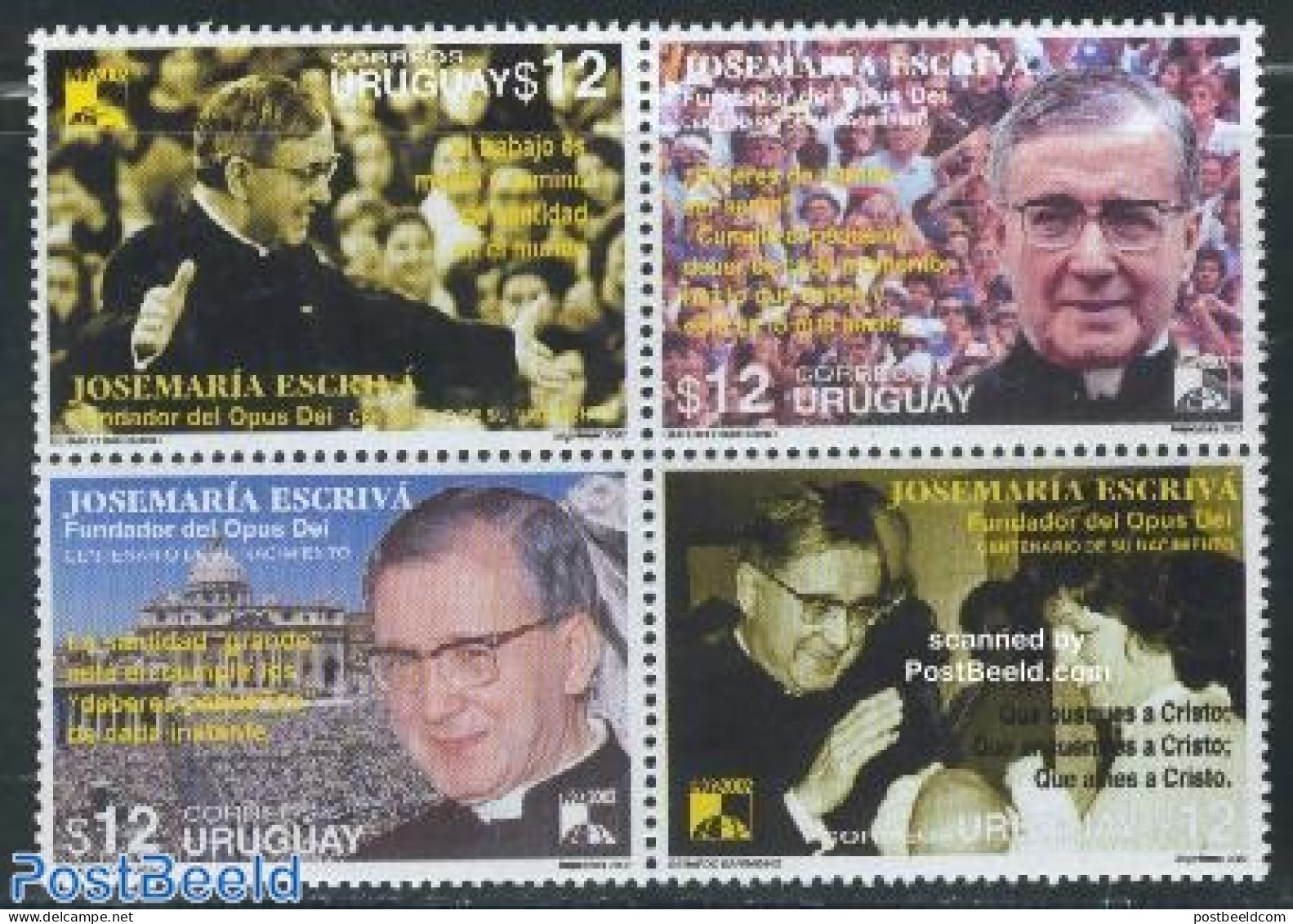 Uruguay 2002 Josemaria Escriva 4v [+], Mint NH, Religion - Religion - Uruguay