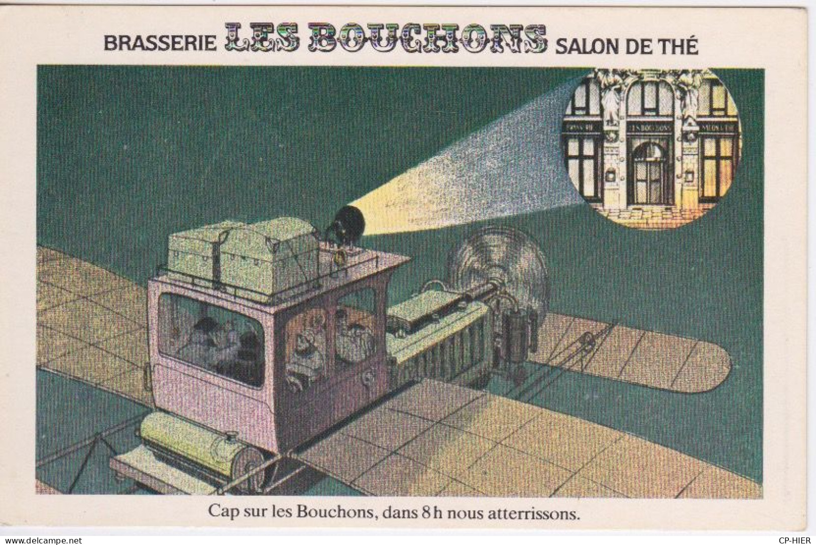 75 PARIS 01 -  BRASSERIE LES BOUCHONS SALON THE RUE DE HALLES - PUBLICITE - AVION VOLANT IMMITATION PROJECTEUR CINEMA - Distretto: 01